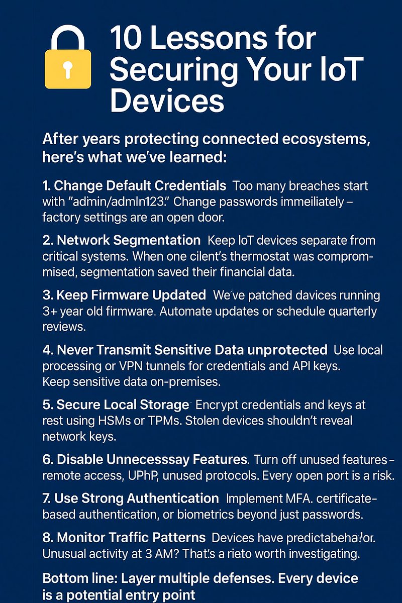 tech_gradient's tweet image. 🔐 10 Lessons for Securing Your IoT Devices

After years protecting connected ecosystems, here&apos;s what we&apos;ve learned