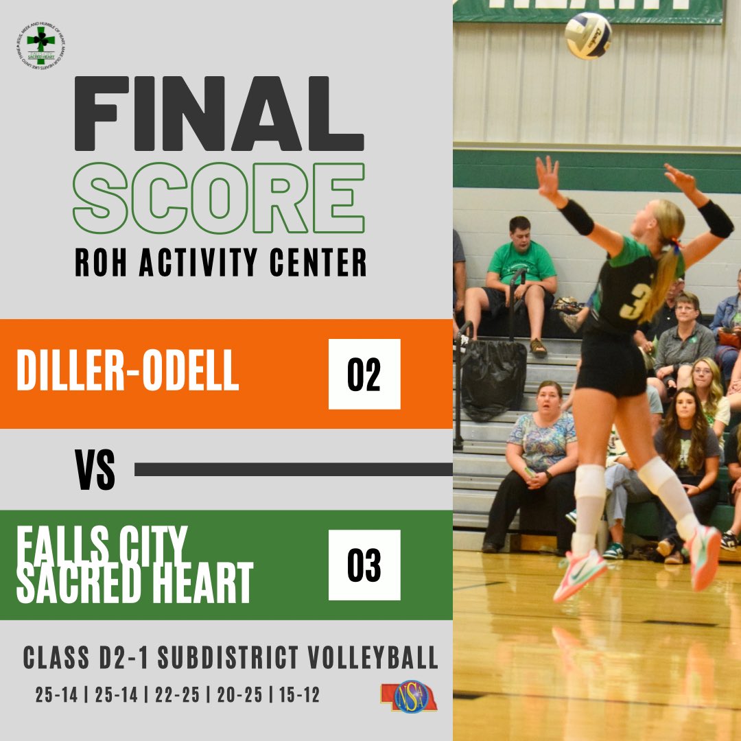 what. a. match. 💚
the falls city sacred heart irish are victorious tonight in five sets (25-14, 25-14, 22-25, 20-25, 15-12) over the diller-odell griffins in the class d2-1 subdistrict volleyball championship match! #nebpreps #wearesh #anchoredinhope #goirish