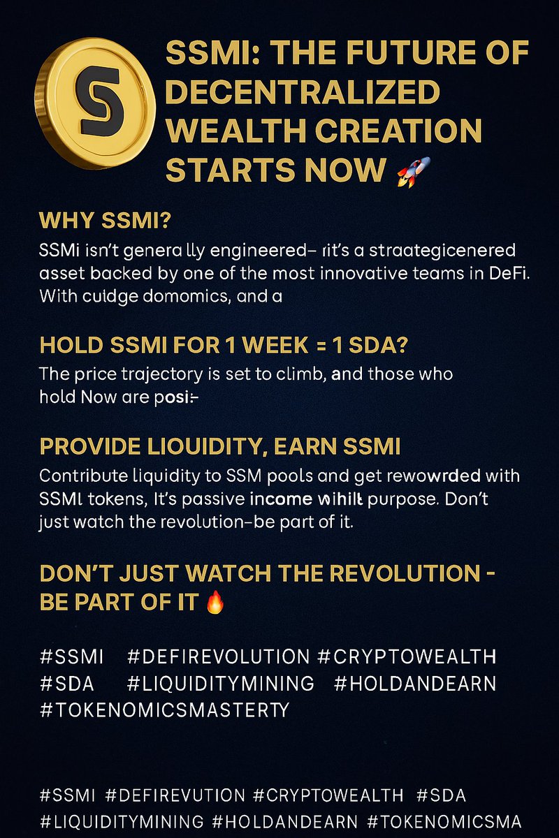 sidraskillchain's tweet photo. SSMI is not just a token it’s a financial revolution. Stake, earn, and rise with the future of DeFi.
Buy #SSMI 16.5% share is allocated for SDA holders!
Very soon SSMI=1SDA
@Sidraholding #SidraFamily @maljefairi #SidraDEX #WONDERING #Crypto https://t.co/LwjtnMy62T