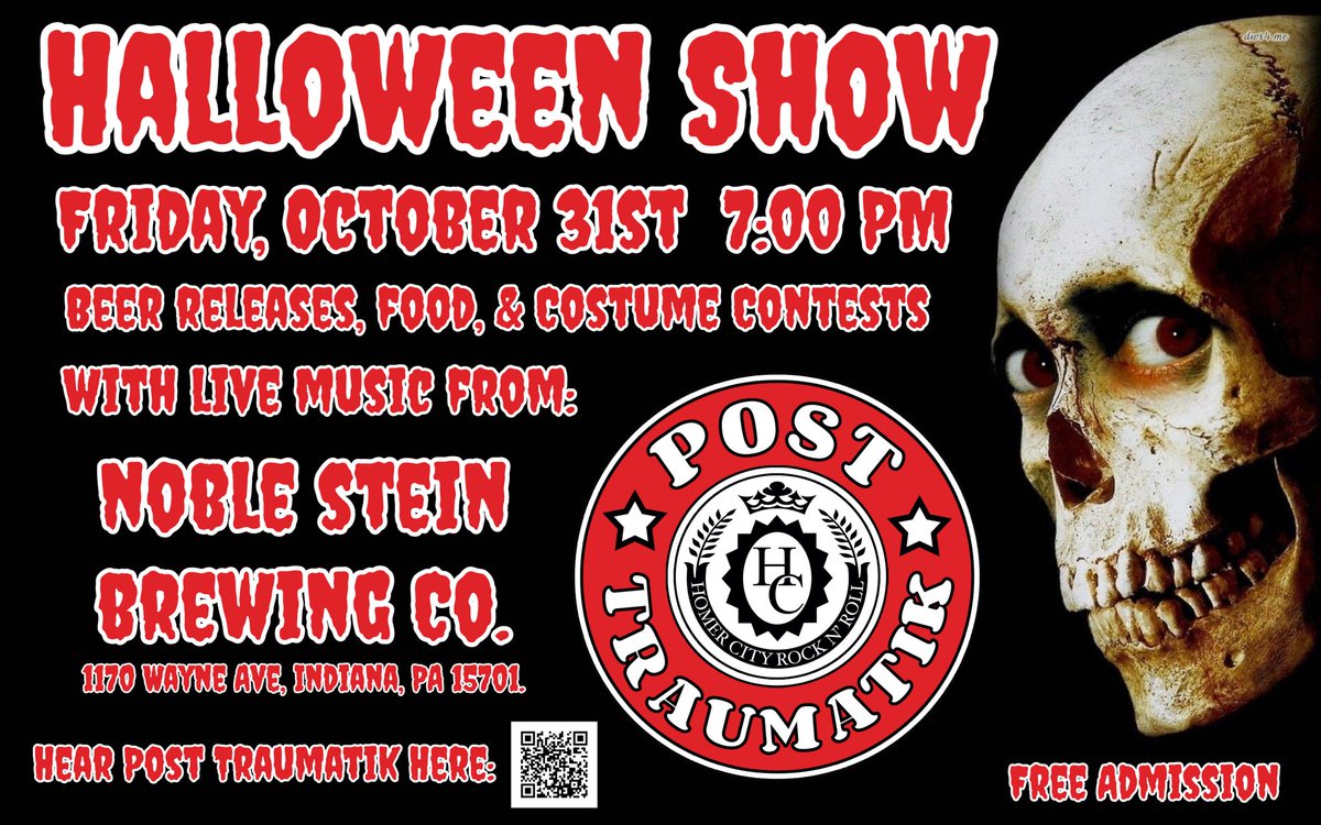 PostTraumatik's tweet image. Ghouls &amp;amp; Goblins, It goes down this Halloween, Friday, October 31st at 7pm at Noble Stein Brewing Company #posttraumatik #noblestein #indianapa #pacraftbeer #pghpunk #pghmusic #pittsburghmusic #halloween