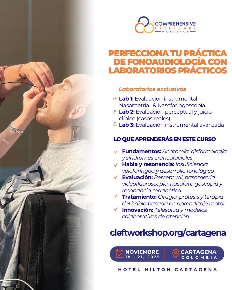 CCCWorkshops's tweet image. ¿Listo para perfeccionar tu práctica? En el CCCW Cartagena 2025 podrás participar en tres talleres exclusivos ¡No te pierdas la oportunidad de aprender de los mejores y llevar tu práctica al siguiente nivel!
#CCCW2025 #Cartagena2025 #CleftCare