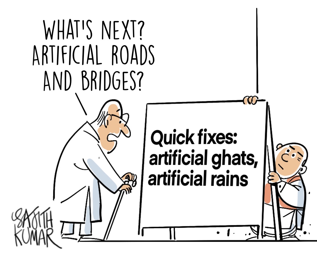 sajithkumar's tweet image. #FakeYamuna #ArtificialRain cartoon @DeccanHerald