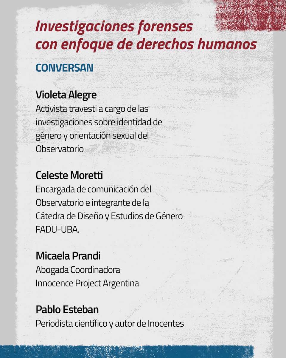 ObsdeGenero's tweet image. Les esperamos a la presentación de "Investigación forense con perspectiva de géneros" de @jusbaires e "Inocentes. La ciencia forense en el laberinto judicial" Editorial El Gato y La Caja.
🗓️Miércoles 5 de noviembre – 17 h
📍La Libre – Chacabuco 917
Entrada libre y gratuita.
