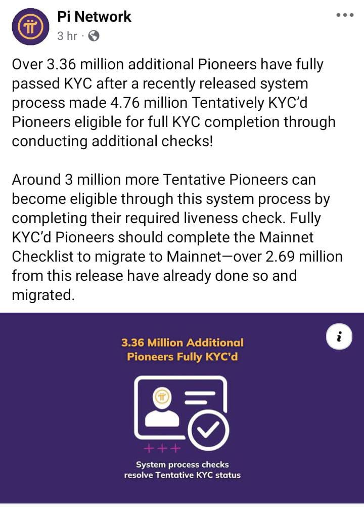 An additional 3 million Pioneers with Tentative KYC cases can be unblocked by the newly released system process if they submit the required additional liveness checks in the app. So, if your KYC status is Tentative and the app requires you to conduct additional liveness checks,