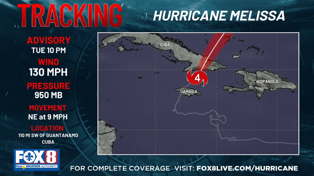 The latest Melissa advisory is in from the National Hurricane Center. For more information, go to fox8live.com/hurricane/