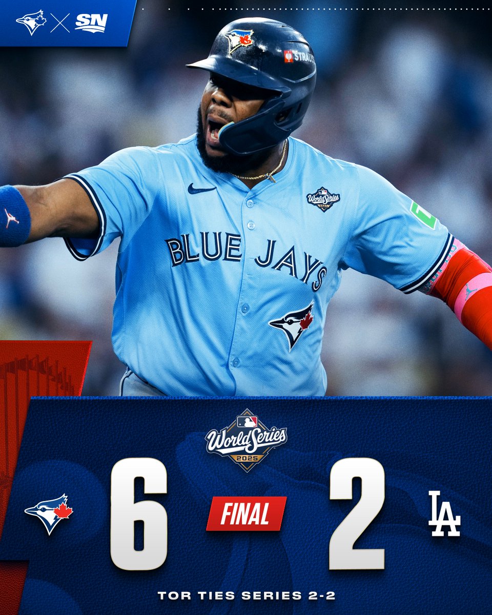 Sportsnet's tweet image. SERIES TIED ‼️

The Blue Jays bounce back in Game 4 of the World Series 😤