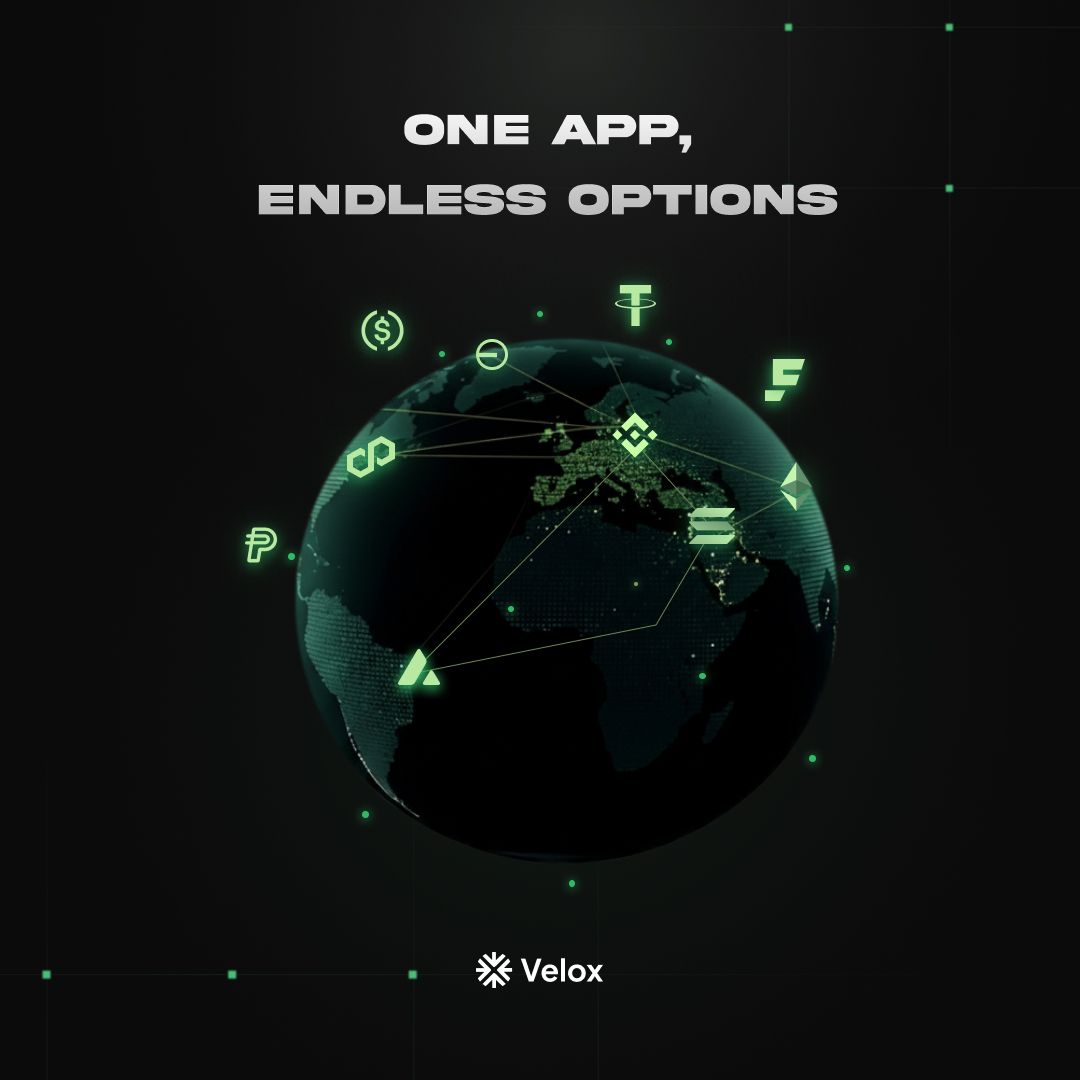 One app, endless options.
Send and receive with USDT, USDC, PYUSD, and more
—across Ethereum, BNB Smart Chain, Polygon, and Solana...
Velox gives you the freedom to move money, your way. 💸

How many chains do you use right now? Tell us below 👇
#MoneyTransfer #LowFees