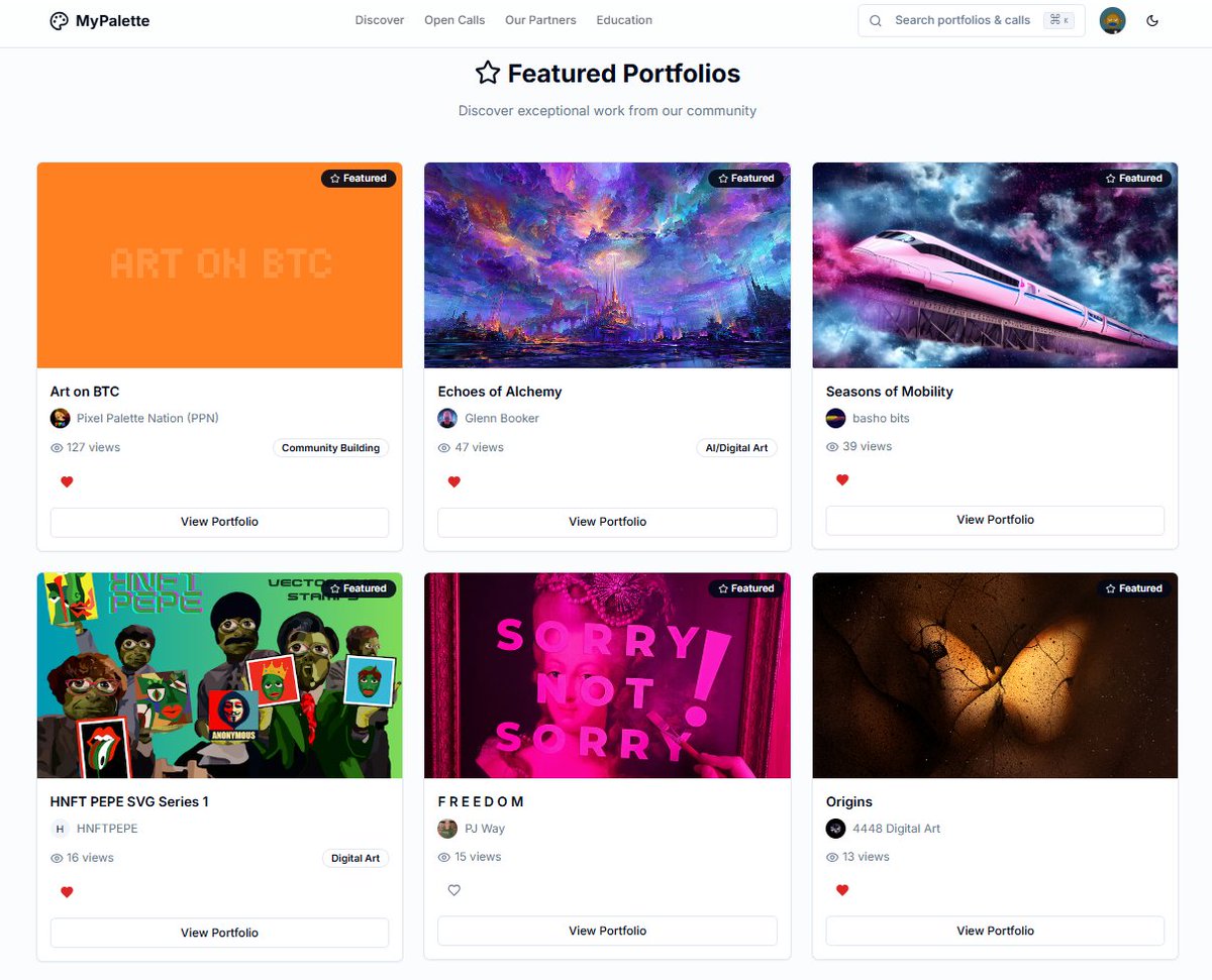 ๐
ป๐
พ๏ธ๐
ฝ๐
ถ๐๐
ท๐
พ๏ธ๐ใ๐ฏ (@roker_51) on Twitter photo GN everyone! ๐ค
<a href="/MyPalettexyz/">MyPalette.xyz | CREATE YOUR FREE PORTFOLIO</a> was built by a team that has been in the digital art space for years. It solves several pain points for artists. Have you signed up yet? ๐๐ซต
Featured Portfolios๐จ
๐ฅ Art on BTC by <a href="/PixelPalettePPN/">Pixel Palette NationใMINT COMING</a> 
๐ฉ Echoes of Alchemy by <a href="/Glenn_Booker/">Glenn Booker ๐จ๐ฆ</a> 
๐ฆ GN everyone! ๐ค
<a href="/MyPalettexyz/">MyPalette.xyz | CREATE YOUR FREE PORTFOLIO</a> was built by a team that has been in the digital art space for years. It solves several pain points for artists. Have you signed up yet? ๐๐ซต
Featured Portfolios๐จ
๐ฅ Art on BTC by <a href="/PixelPalettePPN/">Pixel Palette NationใMINT COMING</a> 
๐ฉ Echoes of Alchemy by <a href="/Glenn_Booker/">Glenn Booker ๐จ๐ฆ</a> 
๐ฆ