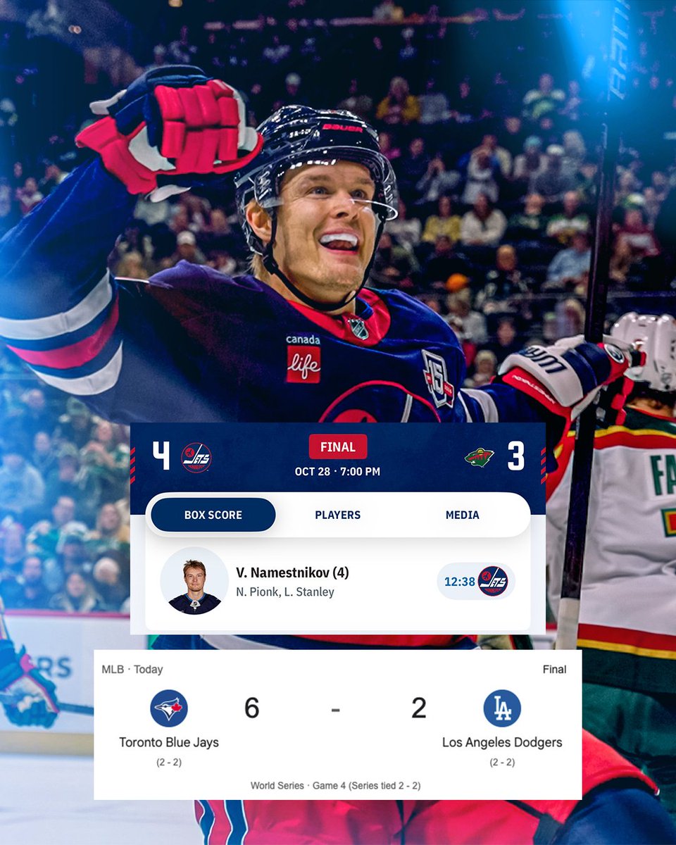 NHLJets's tweet photo. Vladdy scores? 🚨

JETS WIN ✅
JAYS WIN ✅

#WANTITALL x #GoJetsGo https://t.co/i2dxSY1yKh