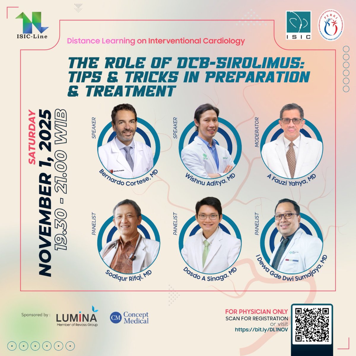 From preparation to precise delivery — mastering DCB-Sirolimus is all about technique.
Join us for an interactive learning session you can’t miss.
🗓️ Nov 1 | 19.30 WIB
🔗 bit.ly/DL1NOV

#ISICLine 

<a href="/uziyahya46/">A. Fauzi Yahya</a> <a href="/wishnuaditya/">wishnu aditya</a> et al.