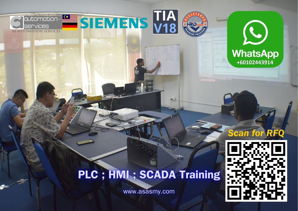 AutomationMy's tweet image. 5 Day #SiemensPLC &amp;amp; #HMITraining at AS Automation Services JB! 3 trainees incl 1 from Papua New Guinea mastered #TIAportalV18 with #S71200 hardware, #KTP400 HMI &amp;amp; #SinamicsG120 drive. Real hardware, real skills! 👉 asasmy.com/request-quotat…
 #PLCTraining