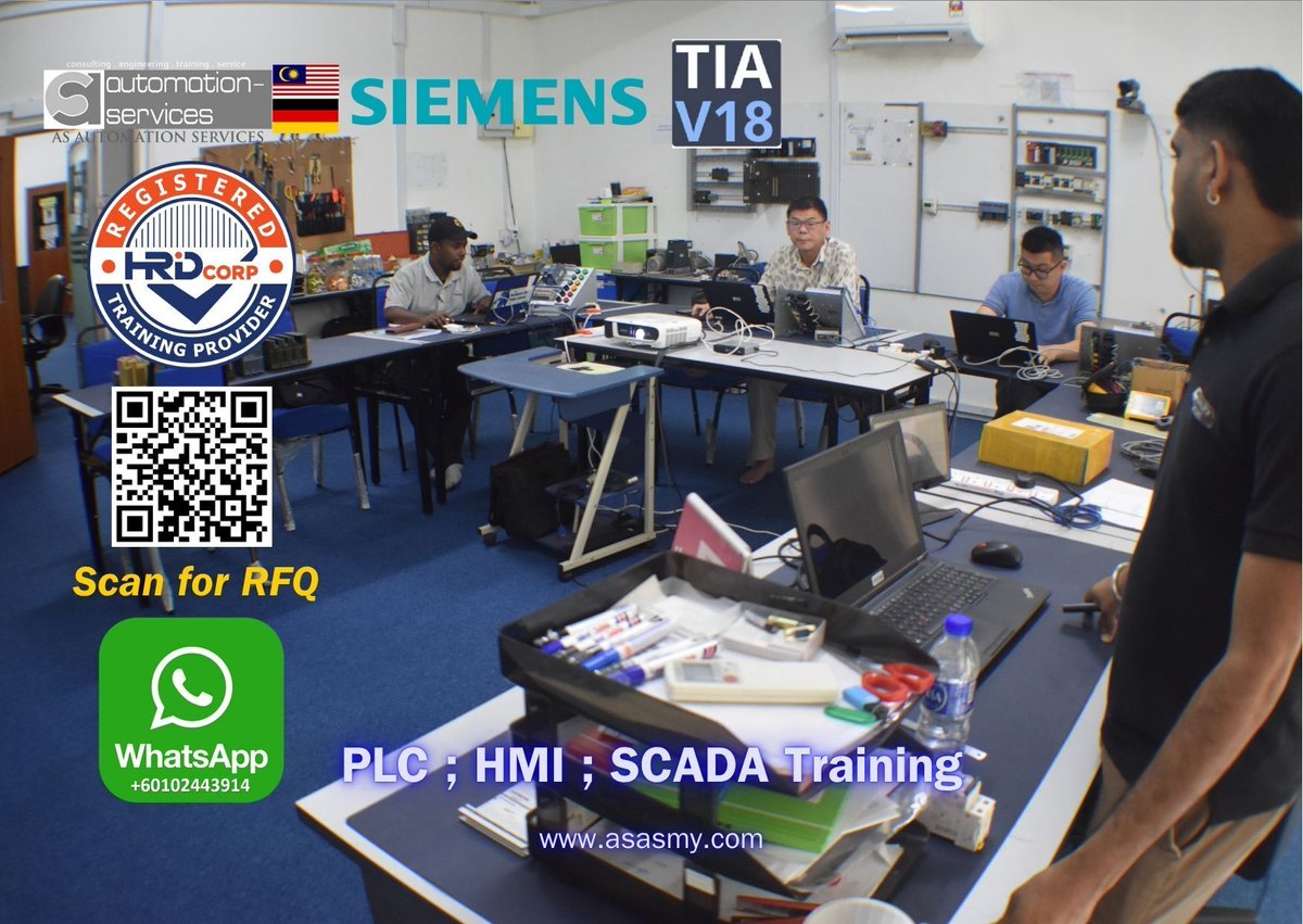 AutomationMy's tweet image. 5 Day #SiemensPLC &amp;amp; #HMITraining at AS Automation Services JB! 3 trainees incl 1 from Papua New Guinea mastered #TIAportalV18 with #S71200 hardware, #KTP400 HMI &amp;amp; #SinamicsG120 drive. Real hardware, real skills! 👉 asasmy.com/request-quotat…
 #PLCTraining