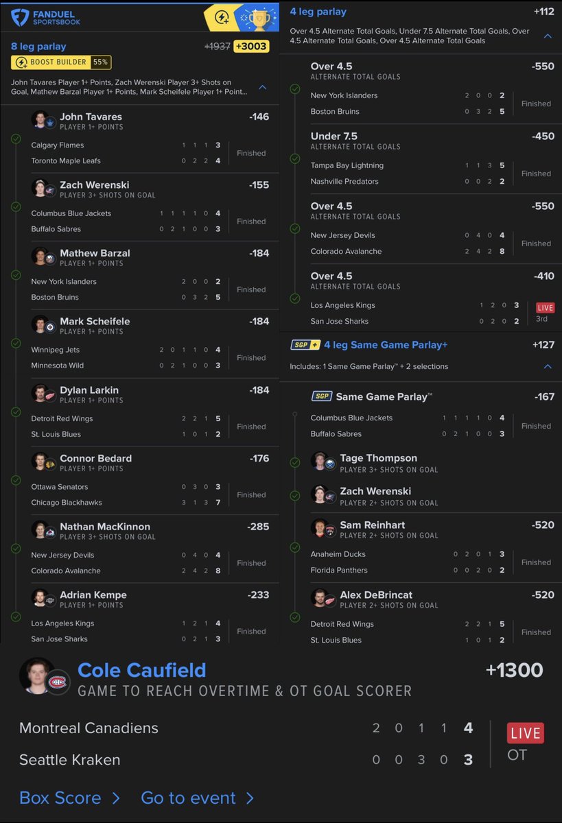 vanisk's tweet image. $50 TO SOMEONE WHO LIKES/RETWEETS

A Frozen Frenzy to remember ❄️

📆 10/28 RECAP
11-2 +6.88u on main card + so much more🔥🔥

+3003 Parlay ✅

[CBJ] Z. Werenski o2.5 SOG -160 ✅
[BUF] T. Thompson o3.5 SOG -115 ✅
[DET] A. Debrincat o2.5 SOG -130 ✅
[FLA] S. Reinhart o2.5 SOG…