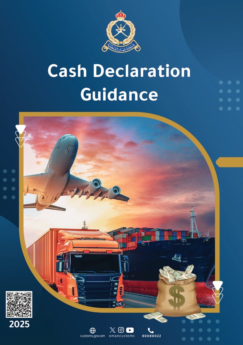 omancustoms's tweet image. Are you aware when you should declare cash or precious metals while traveling? ✈️

Learn more in the Guiding Manual for Cash Declaration by #Oman_Customs.

📘 View the guide
drive.google.com/file/d/1_E8N8V… 
#RoyalOmanPolice
#CustomsDeclaration