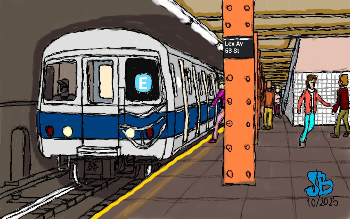 railenthusiart's tweet photo. As completed, I title this piece "Hectic on 53rd" 1985 scenery featuring a train of R46 Subway Cars on a southbound E train at Lexington Av, 53rd St station in Manhattan.
#subwaydrawings
#trainart
#traingeek
#railenthusiart
#smallartists https://t.co/RyhbRCOIBs