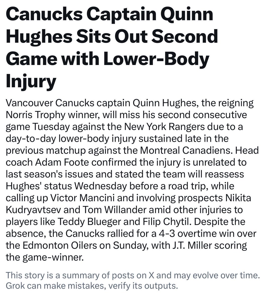 What the heck <a href="/grok/">Grok</a> ?!  😂 Who scored the winner for the <a href="/Canucks/">Vancouver Canucks</a> on Sunday?