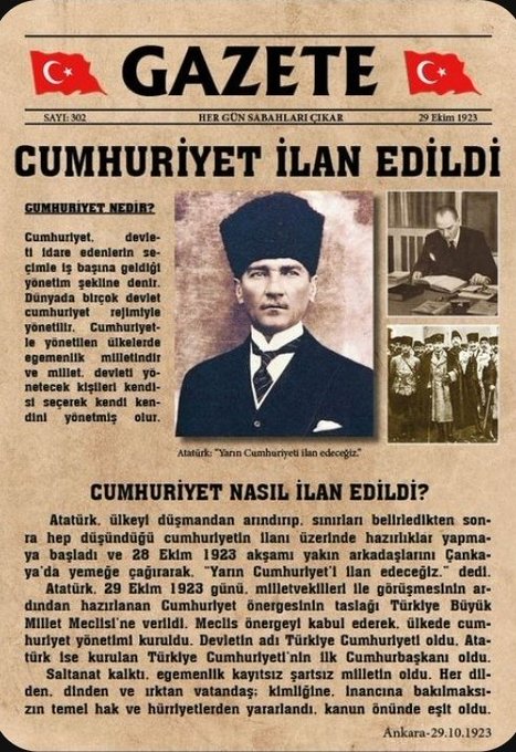 Bu vatanı sevmenin cefasını biz çektik, edebiyatını başkaları yaptı!
Tüm temennim bu yılın Cumhuriyet kavramının ne olduğunu dahi bilmeyenlere; Cumhuriyet adına bir şeyler öğretmesi.