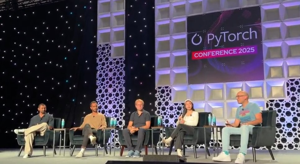 SemiAnalysis_'s tweet photo. Thanks to Matt White, Executive Director of the PyTorch Foundation, for inviting Dylan Patel to the keynote panel at the PyTorch Conference! Together, we’ll make PyTorch even better. From AMD’s massive contributions to CI and fixing unit tests, to Intel’s XPU ATen backend soon being well-maintained with unit-test parity and when AGI arrives, NVIDIA will finally fully fix and test cuDNN’s SDPA attention.