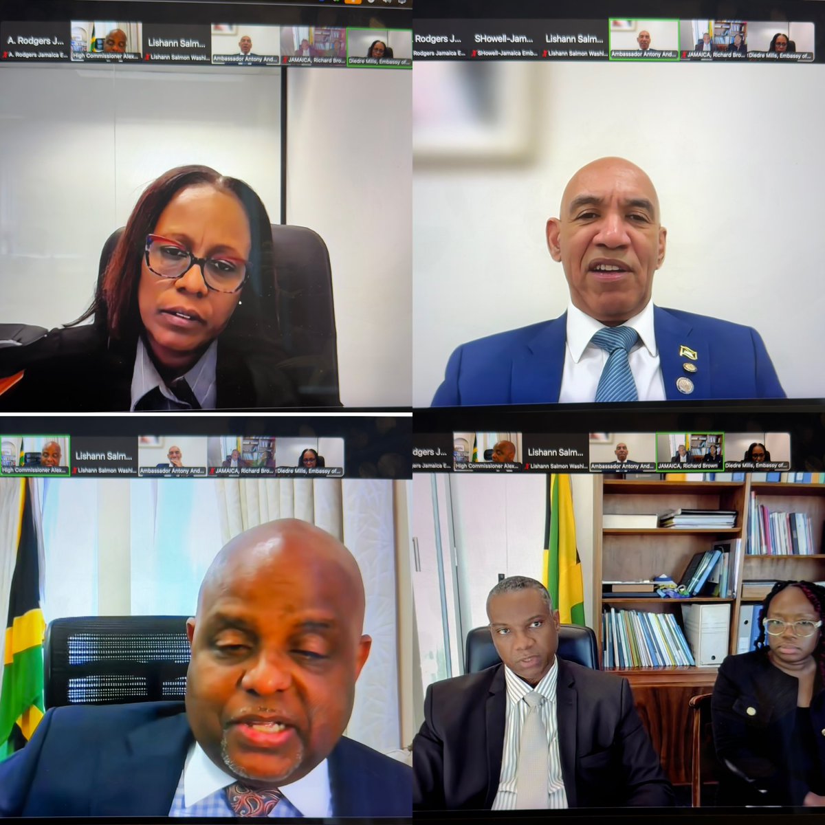 JaEmbBelgium's tweet photo. Today the Embassy participated in a virtual coordination meeting with Jamaican Heads of Missions in Switzerland, the United Kingdom, the United States of America and the Chargé d’Affaires of the Jamaican Mission in Germany. 

The meeting focussed on how to efficiently facilitate, manage and monitor the relief aid from Jamaicans in the Diaspora, Friends and Partners of Jamaica in the countries within the Missions jurisdictions. 

The official Government of Jamaica platform to channel support is: 

https://t.co/PjD6zNmpzd