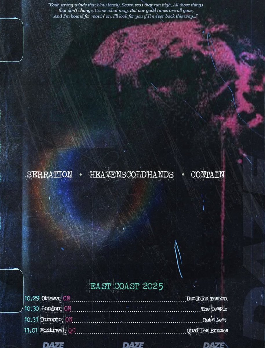 Heavenscoldhands tour with Serration and Contain starts tomorrow we got metalcore this week #movie🎥