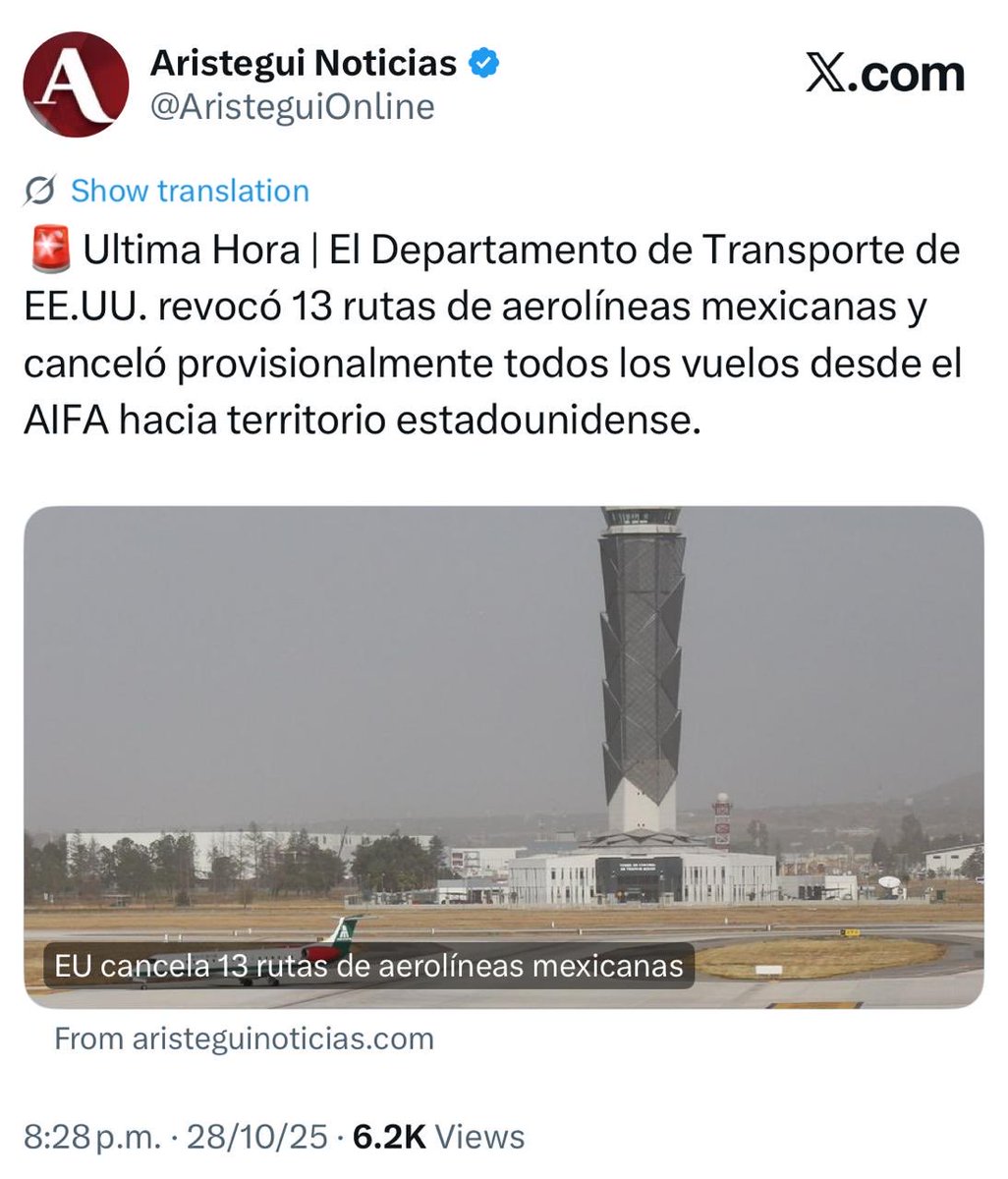 Parece que el AIFA, el mejor aeropuerto del mundo. No, que digo del mundo, el mejor aeropuerto del universo, no está disfrutando tanto lo votado. 

Ah, pero no falta el típico huachicolero obradorista que sigue defendiendo la cancelación del NAIM.