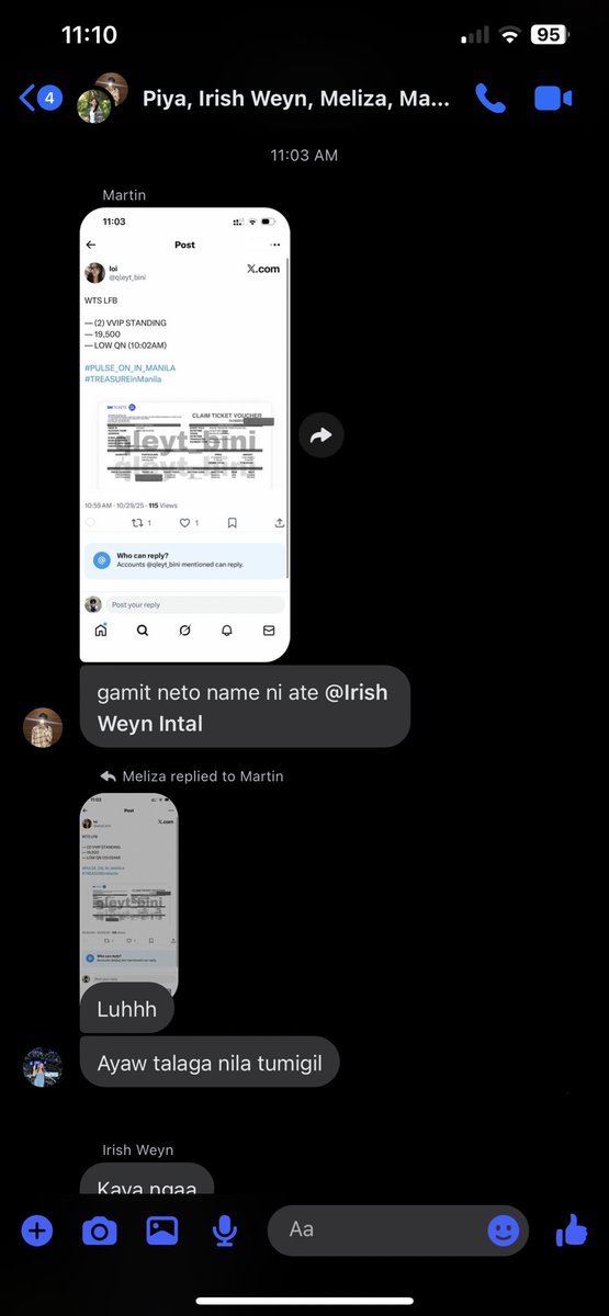 cylovesyou14's tweet photo. SCAMMER ALERT!

@qleyt_bini 

Ginagamit identity ng friend ko. WALA PO ITONG BINBEBENTANG TICKET @Rshntl 

#PULSE_ON_IN_MANILA
#TREASUREinManila

WTB LFS WTS LFB Ticket https://t.co/eOo2mwuauu