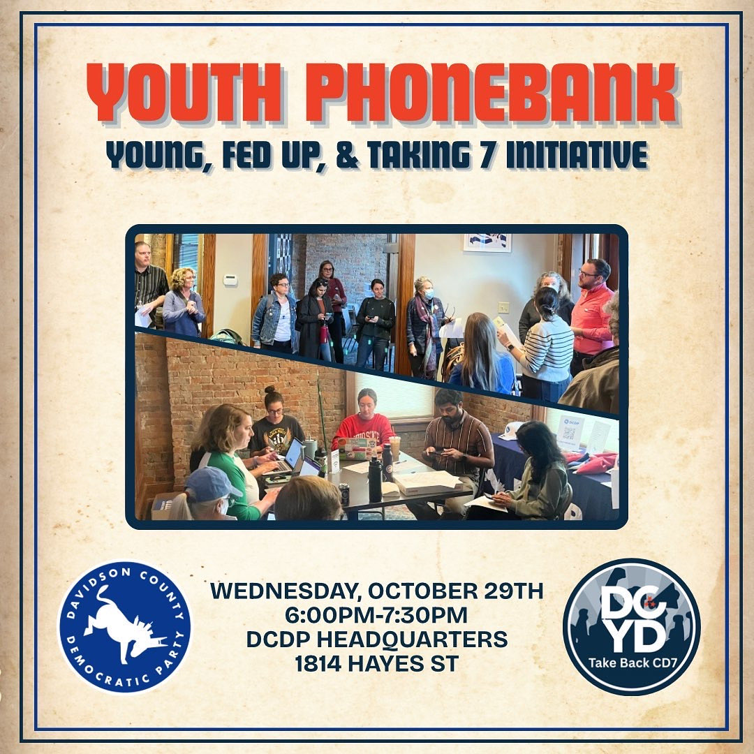 DCYDTN's tweet image. 📣 Young, Fed Up, &amp;amp; Taking 7!
Join the @DavidsonDems + @DCYD to help Take Back CD7 at our Youth Phonebank! Let’s turn energy into action 
Wed, Oct 29
6–7:30 PM
DCDP HQ, 1814 Hayes St
Your voice matters. Let’s make calls, make change, and make history.
#TakeBackCD7 #DCDP #DCYD