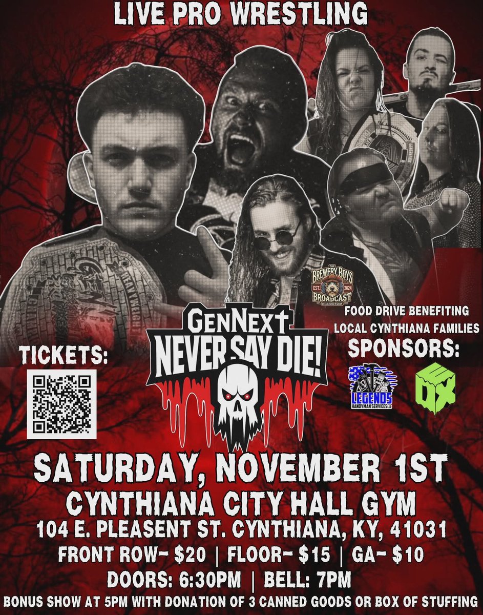 gennext.ticketbud.com/-never-say-die…
<a href="/Gnextpro/">Generation Next Pro Wrestling</a> returns Nov 1
<a href="/oldschoolicon/">Lone Wolf Bobby Blade</a> <a href="/legendoflarryd/">Larry Fn D</a> <a href="/itsstevieash/">Stevie Ash</a> <a href="/JackieThad/">Jackie Thad</a> <a href="/nickmaniwa/">#ProWrestlingsBFF Nick Maniwa</a> <a href="/DoomswitchEren/">Eren Grey</a> <a href="/EverythingSledd/">mr. everything maxx sledd</a> <a href="/HighspotsWN/">Highspots.TV</a> <a href="/Highspots/">Highspots.com</a> <a href="/dexblockstudios/">DEX Block Studios LLC.</a> <a href="/TheJakeCrist/">Jake Crist</a> <a href="/CoreyCalhounPro/">Corey Calhoun</a>