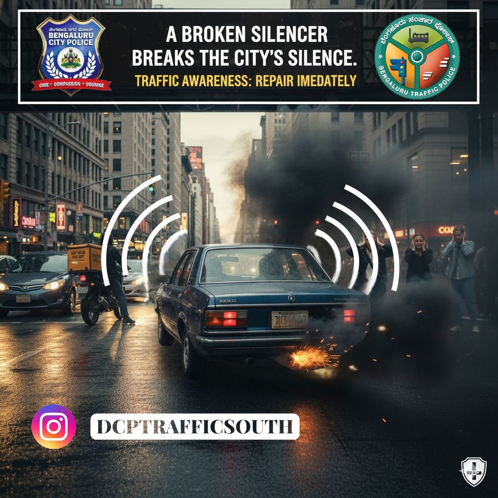 “Silence is golden — fix your silencer before it’s too loud to ignore.”
“ನಿಮ್ಮ ವಾಹನದ ಶಬ್ದ ಇತರರ ಶಾಂತಿಯನ್ನು ಕದಡಬಾರದು.”
#DefectiveSilencer
#NoisePollutionAwareness
#TrafficAwareness