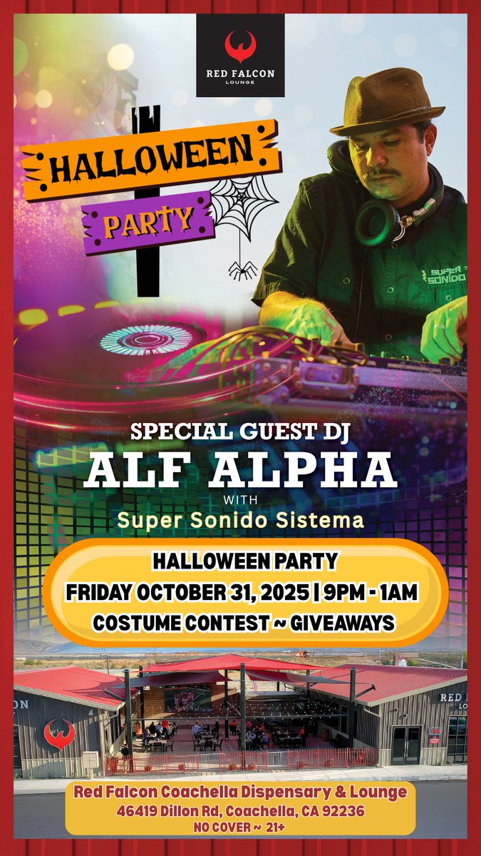 Halloween Party | Friday October 31 | Red Falcon Lounge presents Guest DJ: Alf Alpha with Super Sonido DJ Bus | 9pm - 1am | Costume Contest &amp; Giveaways | No Cover | 21+