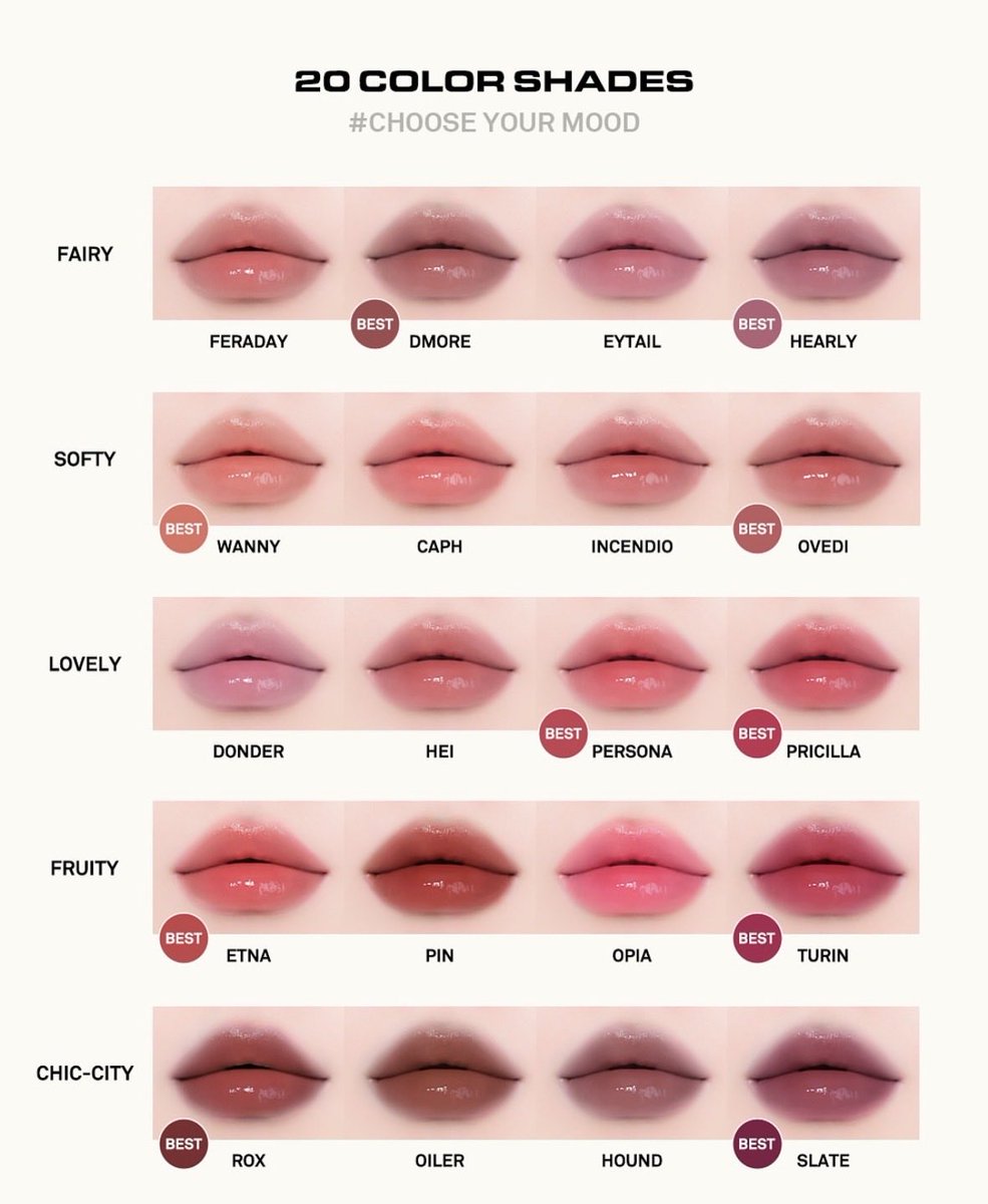 NAMING X #HAECHAN
(GLOWY HEART LIP TINT SHADES)
