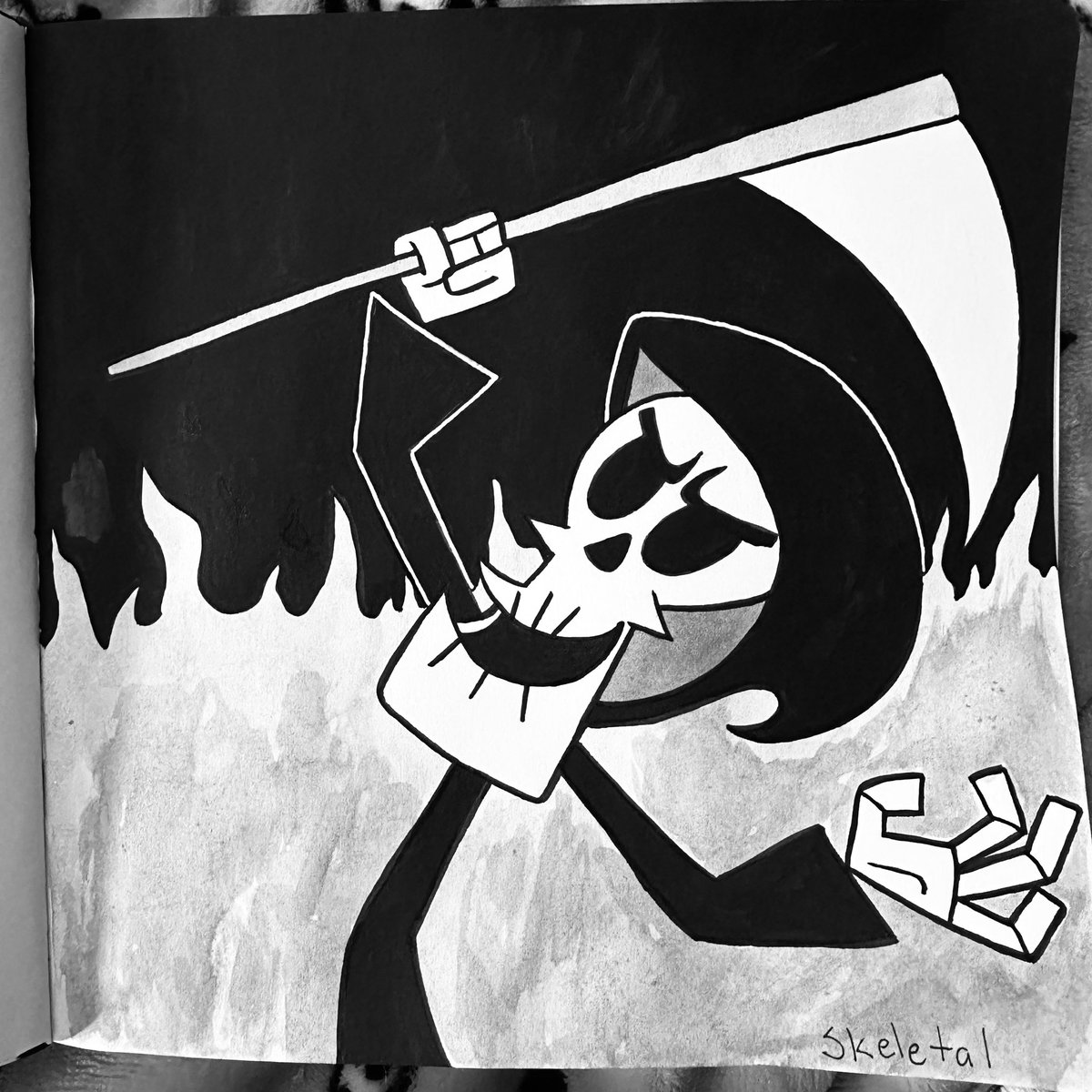 Day 28, Skeletal! Grim from the Grim Adventures of Billy and Mandy. 🤣 I was gonna draw Jack Skeleton, but I’ve had this show on the brain for some reason. So Grim it is. #inktober #inktober2025 #inktoberskeletal #thegrimadventuresofbillyandmandy