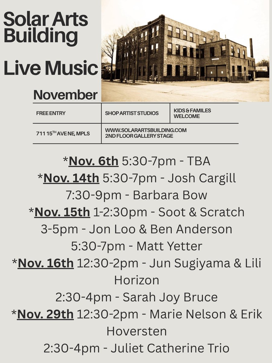 SolarArtsBuild's tweet image. November beats harder. Live music &amp;amp; local art 🎸🖼️  #solarartsbuilding