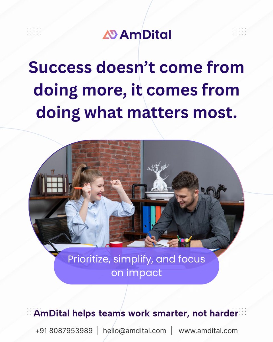 amdital's tweet image. Busy doesn’t mean productive.
Focus on what drives results and let AmDital streamline the rest 💡

Get in Touch with Us
📞 Call: +91 8087953989
📩 Email: hello@amdital.com
🌐 amdital.com

#SmartWork #GrowthMindset #WorkSimplified #AmDital