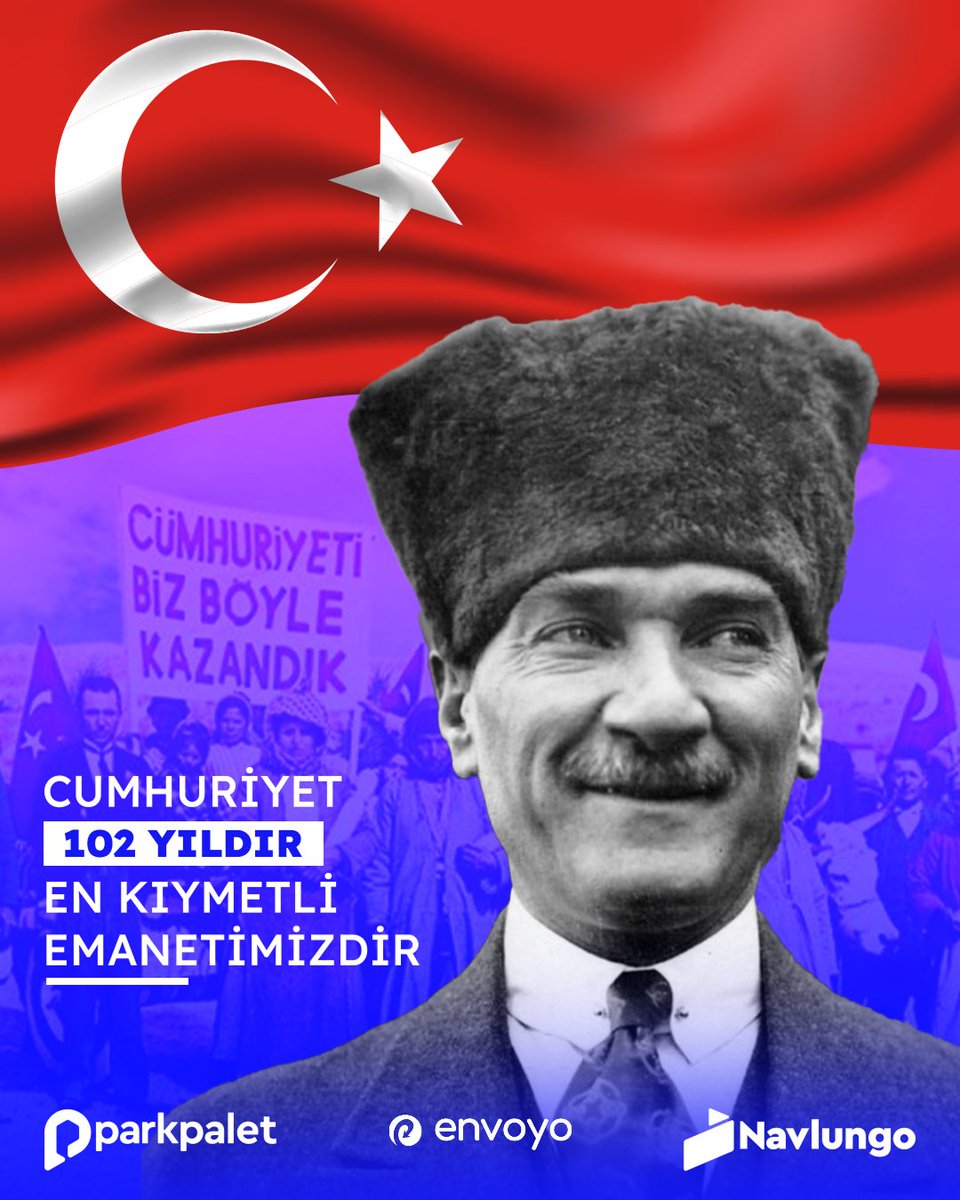 Ulu Önder Mustafa Kemal Atatürk'ün kurmuş olduğu Türkiye Cumhuriyeti'nin 102. yıl dönümünü en coşkulu şekilde kutluyoruz! 🇹🇷 Çünkü #Cumhuriyet, en kıymetli emanetimiz. 
 
#CumhuriyetBayramı #29Ekim #EnKıymetliEmanetimiz #Cumhuriyet102yaşında #TürkiyeCumhuriyeti