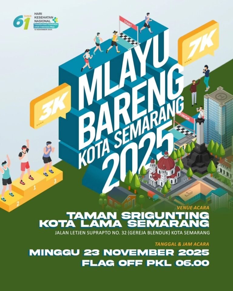 👟Mlayu Bareng Kota Semarang 2025
🗓️Minggu, 23 November 2025  
🏃‍♂️3K dan 7K
🏠Taman Srigunting Kota Lama, Jl. Letjen Suprapto No.32, Semarang, Jawa Tengah  

#JadwalLari #KalenderLari #InfoLari #EventLariSemarang #MlayuBarengKotaSemarang2025