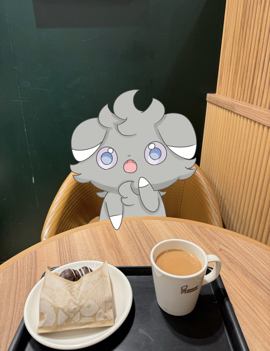 ポケモンとカフェ行ってるZA主人公羨ましすぎるから私もニャスパーちゃんとミスド行ってきた〜！！チョコポンデ美味しかったねニャスパーちゃん