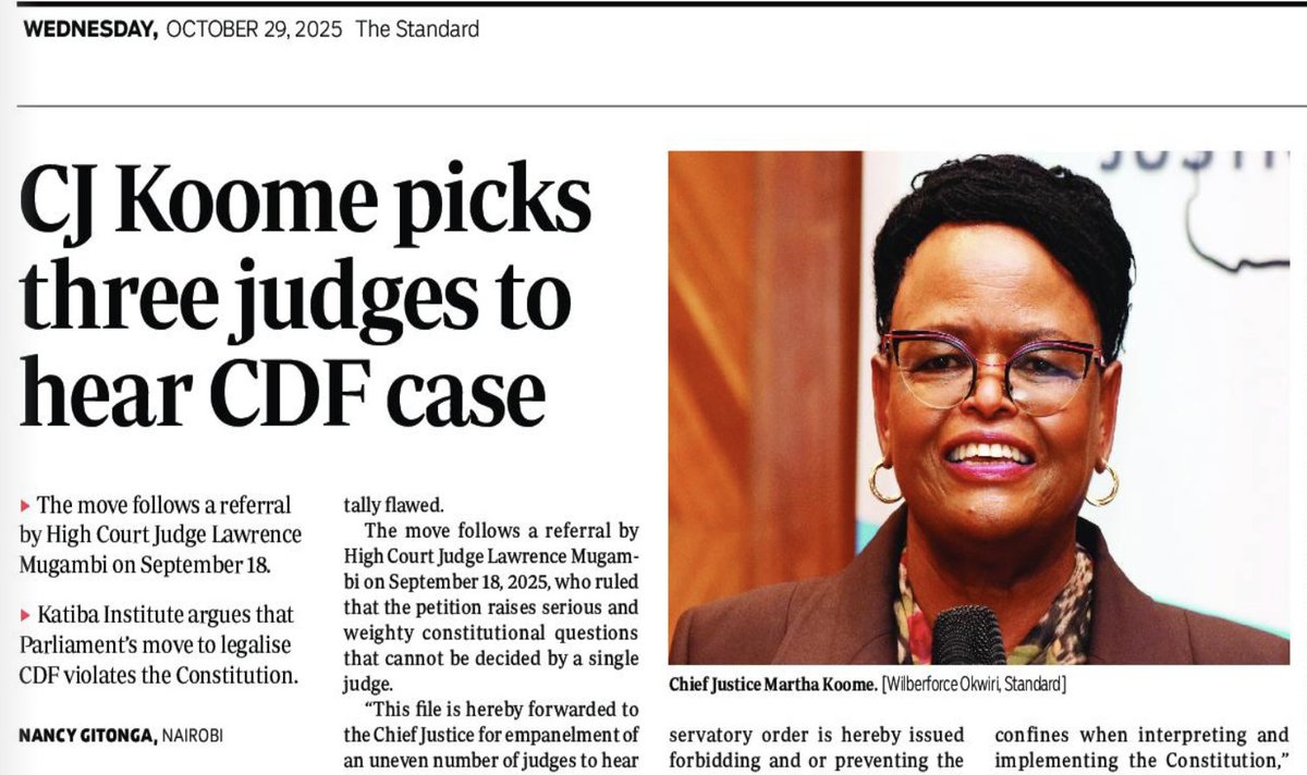 Chief Justice Martha Koome has appointed a three-judge bench to hear a petition challenging the bid by Members of Parliament to entrench the National Government Constituency Development Fund (NGCDF) in the Constitution. via <a href="/StandardKenya/">The Standard Digital</a>