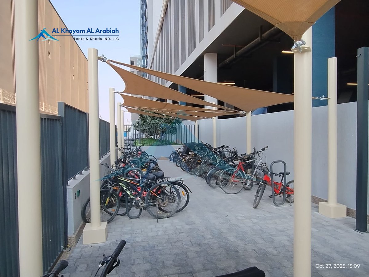 akaatentsuae's tweet image. Al Khayam Al Arabiah proudly delivered a custom bicycle shed at SOBHA HARTLAND, Dubai — designed for durability, style &amp;amp; long-lasting use.

Built with premium, weather-resistant materials for safe &amp;amp; organized parking. 💪

#CompletedProject #BicycleShed #DubaiProjects #AKAA #Tent