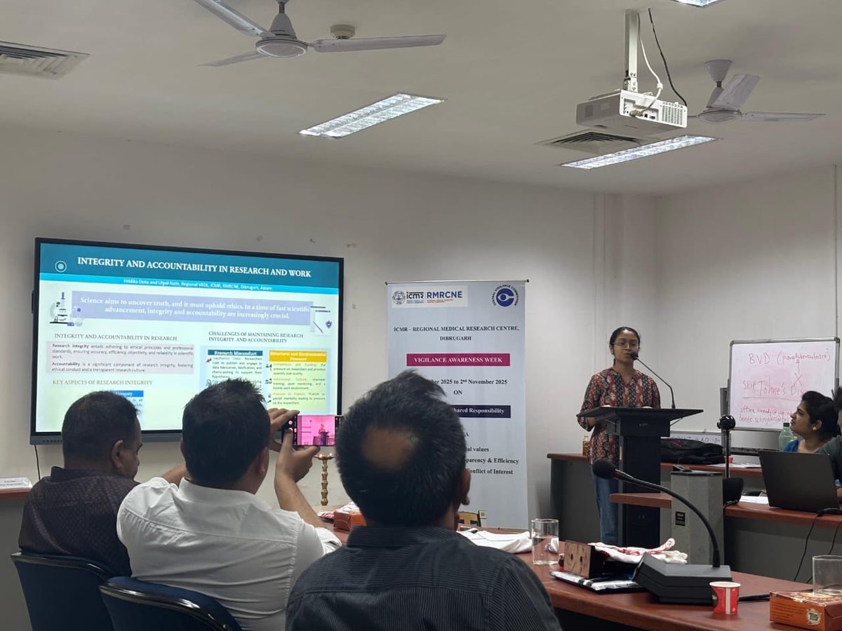 rmrcne's tweet photo. Vigilance Awareness Week 2025 Celebration at ICMR-RMRCNE ✨
Day 1: Inaugural program followed by Integrity pledge, &amp; a guest Lecture by Prof. B. Kakoti Dibrugarh University. 
E-poster competition was also held with the theme: Research with Integrity Work with Accountability. https://t.co/bXL1iFAh9U