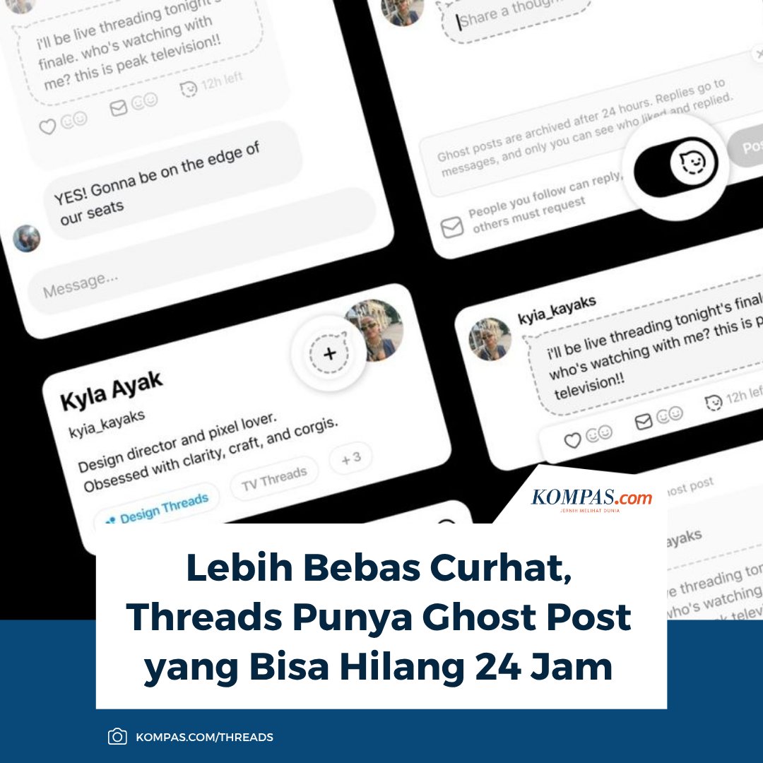 KompasTekno's tweet image. Siap-siap curhat tanpa beban! Threads resmi luncurkan fitur &quot;Ghost Post&quot; yang bikin unggahan lenyap otomatis dalam 24 jam seperti punya buku harian digital super rahasia.

Baca di sini: tekno.kompas.com/read/2025/10/2…

~TR #Threads #GhostPost