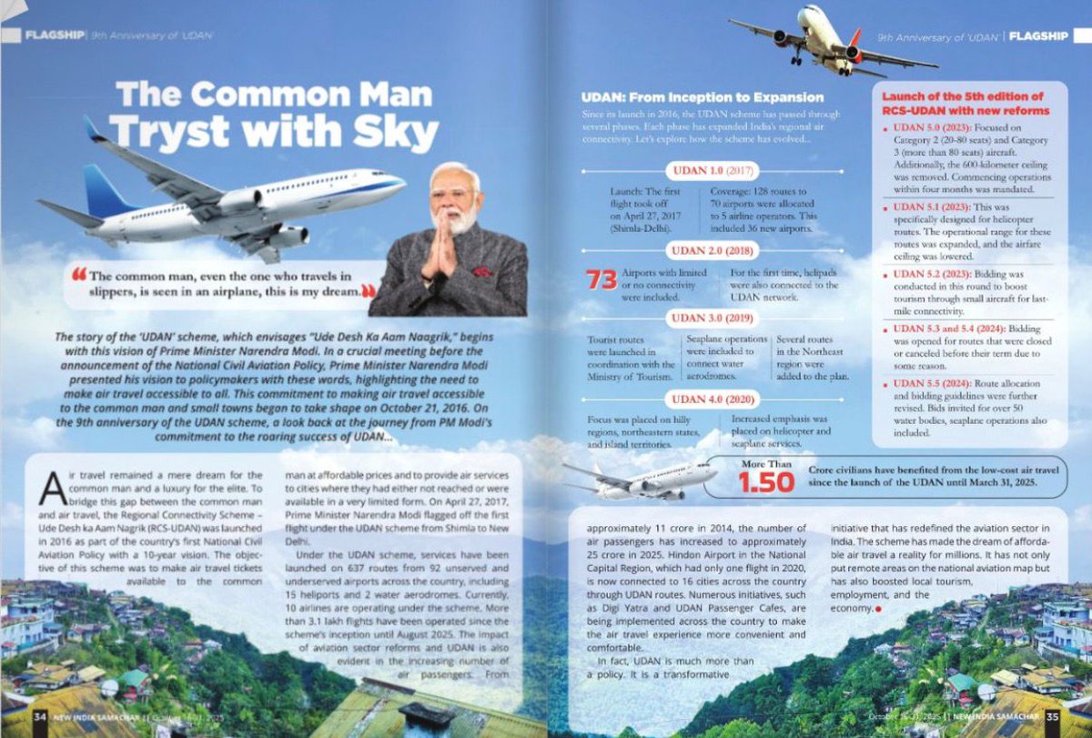 “Ude Desh Ka Aam Naagrik” wasn’t just a slogan — it became a revolution.

Thanks to PM <a href="/narendramodi/">Narendra Modi</a> ji’s vision, #UDAN has turned small towns into new aviation hubs of Bharat.