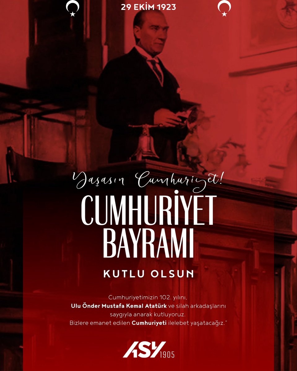 🇹🇷 Cumhuriyetimizin 102. Yılı Kutlu Olsun!

Cumhuriyetimizin kurucusu Ulu Önder 
Mustafa Kemal Atatürk başta olmak üzere, tüm silah arkadaşlarını, aziz şehitlerimizi ve gazilerimizi saygı, rahmet ve minnetle anıyoruz.

Yaşasın Cumhuriyet!
Yaşasın Türkiye! 🇹🇷