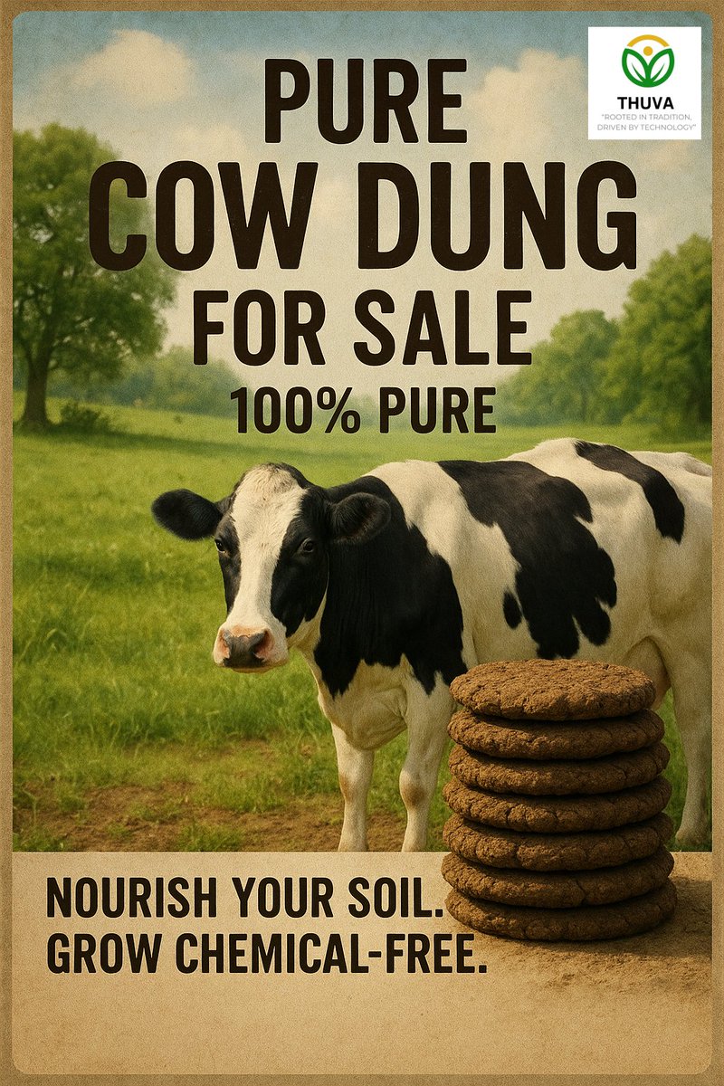 thuvafarm's tweet photo. 100% Pure Cow Dung for Sale 🐄
Nourish your soil the natural way and say goodbye to harmful chemicals!
Call us to order now: 99945 94159
#OrganicFarming #EcoFriendlyLiving #ThuvaFarms #NaturalFertilizer #CowDung #SustainableAgriculture #PureAndNatural #GrowOrganic #SoilHealth https://t.co/VSGo17zG77
