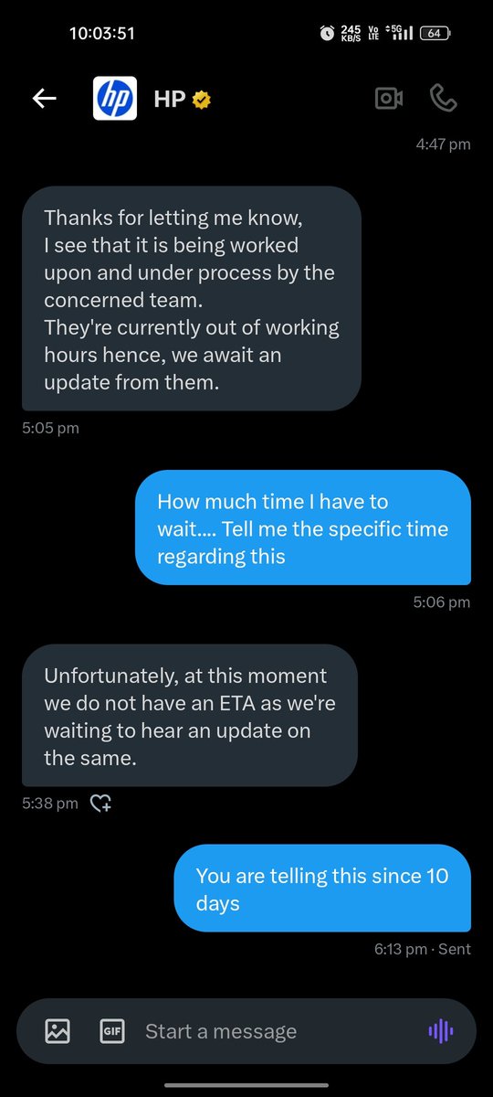 SisfriG's tweet photo. It's being 20 days ....@HP are keep telling to send technician for repairment ...but still they didn't and also they do not give the specific time and clarity .... about this...
It's a fraud.....@HPIndia @jagograhakjago @ConsumerVoiceIn @CTATech https://t.co/ByJCT5KfWP