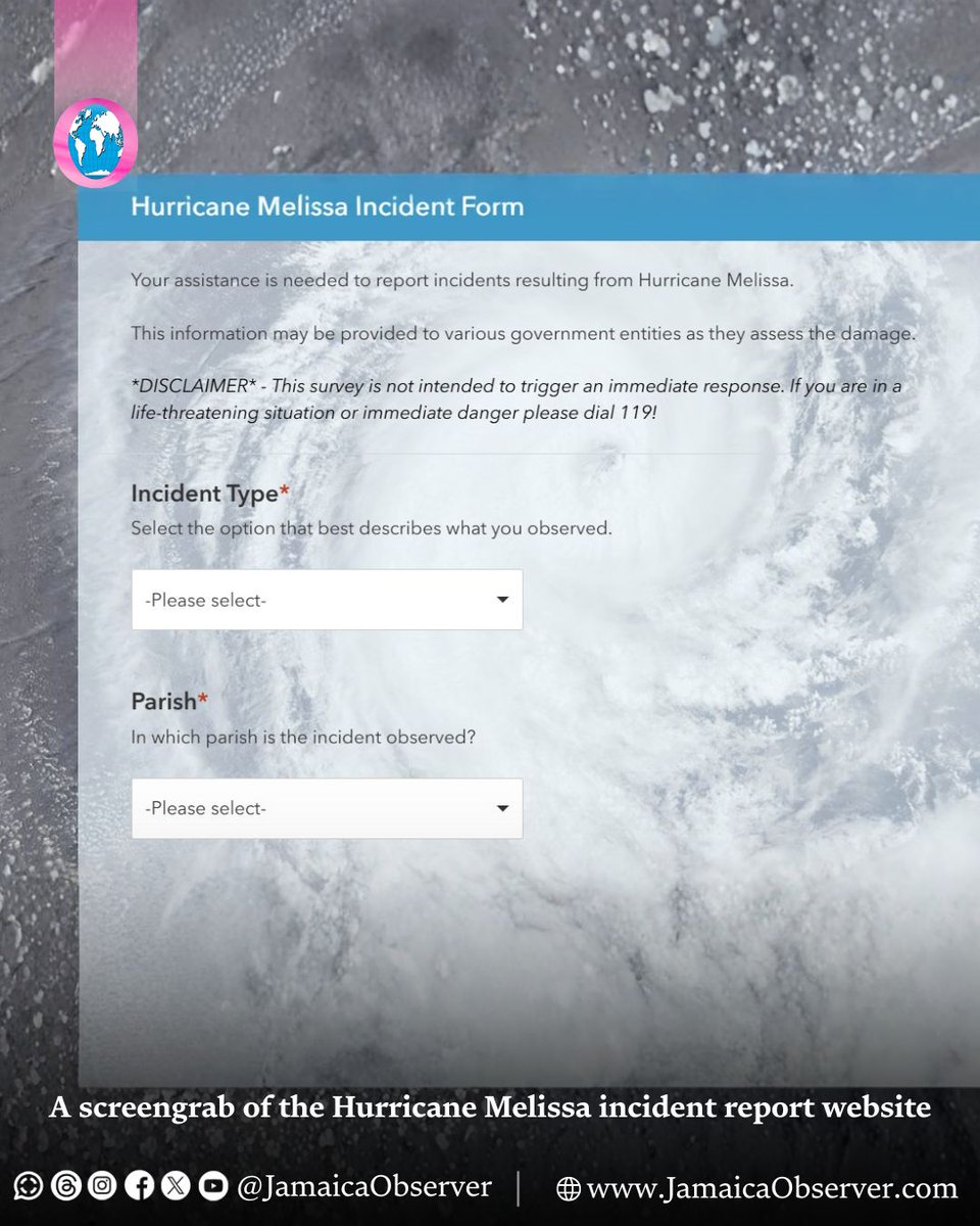 JamaicaObserver's tweet image. The Jamaica Defence Force (JDF) has launched an incident response form for locals to report anything they observe during the passage of the storm.

The JDF warned that the survey is not intended to trigger an immediate response and urged residents in a life-threatening situation…