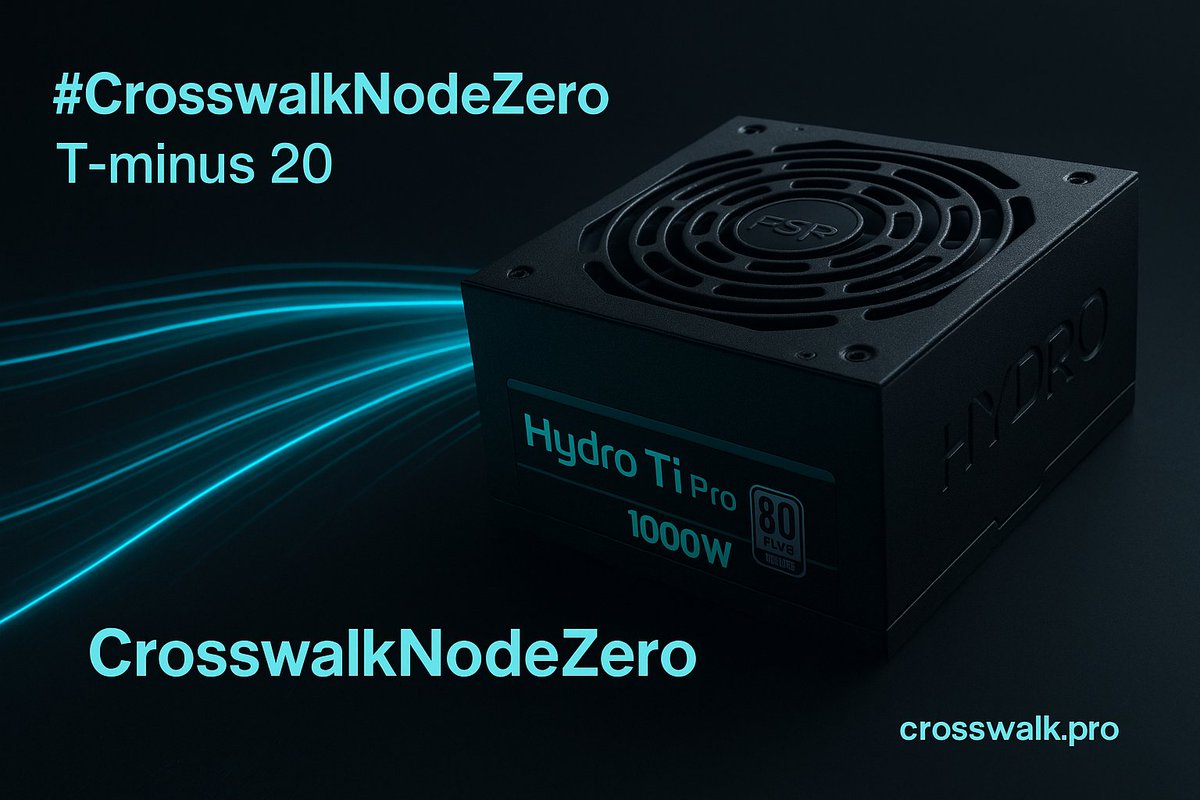 #CrosswalkNodeZero — T-minus 20
Every heartbeat needs clean power.
Node Zero runs on an FSP Hydro Ti Pro 1000W, 80+ Titanium certified — one of the most efficient PSUs ever built.
Less heat. Less waste. Stable voltage through every cycle. ⚡