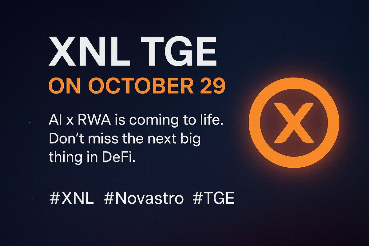 Dylan_Ford167's tweet photo. 🚀 XNL TGE on Oct 29!
AI x RWA is coming to life. Don’t miss the next big thing in DeFi.
#XNL #Novastro #TGE #CryptoLaunch https://t.co/x0gPsidBpc