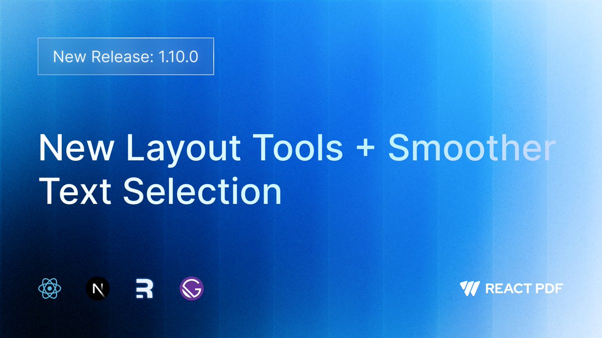 ReactPdf's tweet image. 🛠️ React PDF v1.10.0 is here!

This release adds new layout tools (rotate, document properties), better text selection, and improved control over the loader icon. Also key bug fixes for page counting and zoom.

👉 See what’s new: docs.react-pdf.dev/introduction/c…

#reactjs #pdf #nextjs