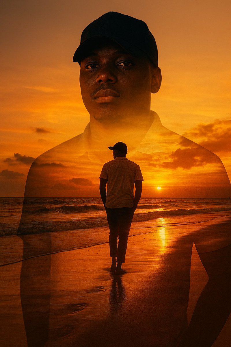 Dennizke254's tweet image. Go to ChatGPT, upload a photo then  Type.
"A double cinematographic exhibition in my profile, with a landscape of the beach at sunset integrated into the silhouette. The interior scene shows me walking on wet sand, with the waves of the sea gently breaking and a sky colored by...